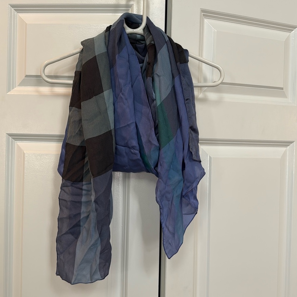 Burberry Blue and Black Checkered Scarf